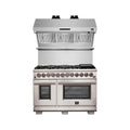 Forno 2-Piece Pro Appliance Package - 48-Inch Dual Fuel Range & Wall Mount Hood with Backsplash in Stainless Steel