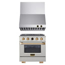 Kucht 2-Piece Appliance Package - 30-Inch Natural Gas Range with 4.2 Cu. Ft. Oven & Wall Mount Range Hood in Stainless Steel with Gold Accents