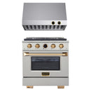 Kucht 2-Piece Appliance Package - 30-Inch Natural Gas Range with 4.2 Cu. Ft. Oven & Under Cabinet Range Hood in Stainless Steel with Gold Accents