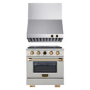 Kucht 2-Piece Appliance Package - 30-Inch Propane Gas Range with 4.2 Cu. Ft. Oven & Wall Mount Range Hood in Stainless Steel with Gold Accents