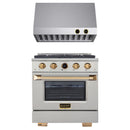 Kucht 2-Piece Appliance Package - 30-Inch Propane Gas Range with 4.2 Cu. Ft. Oven & Under Cabinet Range Hood in Stainless Steel with Gold Accents