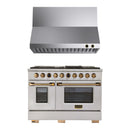 Kucht 2-Piece Appliance Package - 48-Inch Natural Gas Range with 6.7 Cu. Ft. Oven & Wall Mount Range Hood in Stainless Steel with Gold Accents