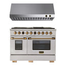 Kucht 2-Piece Appliance Package - 48-Inch Natural Gas Range with 6.7 Cu. Ft. Oven & Under Cabinet Range Hood in Stainless Steel with Gold Accents