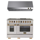 Kucht 2-Piece Appliance Package - 48-Inch Propane Gas Range with 6.7 Cu. Ft. Oven & Under Cabinet Range Hood in Stainless Steel with Gold Accents