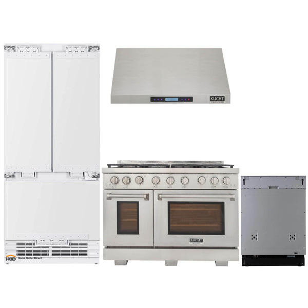 Kucht 4-Piece Appliance Package - 48-Inch  Propane Gas Range, 36" Panel Ready Refrigerator, Under Cabinet Hood, & Panel Ready Dishwasher (APKPR4-KFX480/LP-S-20A)