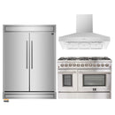 Forno 3-Piece Appliance Package - 48-Inch Dual Fuel Range, Refrigerator, & Wall Mount Hood in Stainless Steel