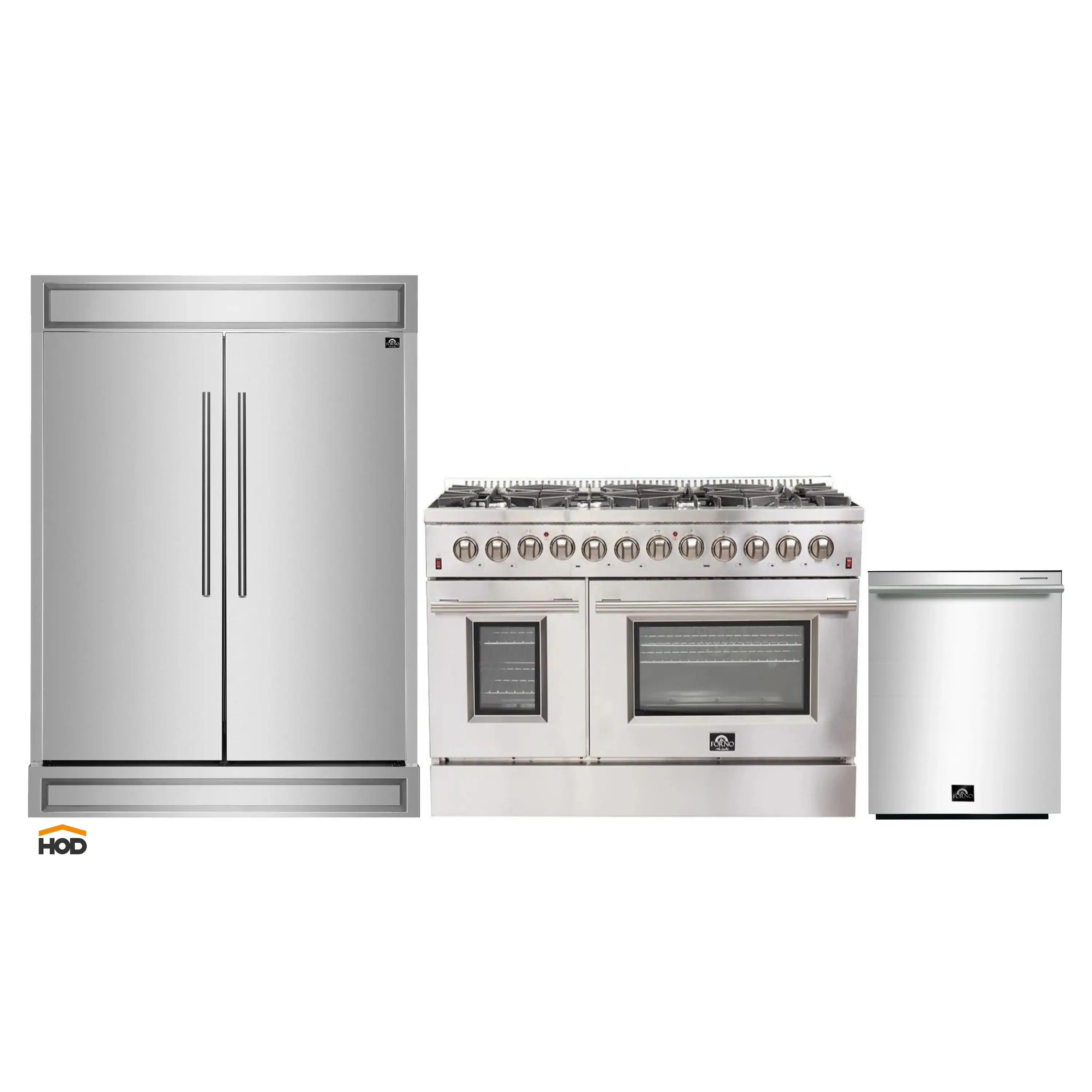 Stainless steel 3-piece appliance package: refrigerator, range, and dishwasher