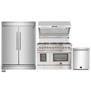 Forno 4-Piece Appliance Package - 48-Inch Dual Fuel Range, 60-Inch Refrigerator, Wall Mount Hood with Backsplash, & 3-Rack Dishwasher in Stainless Steel