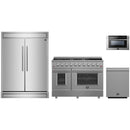 Forno 4-Piece Appliance Package - 48-Inch Gas Range, 60-Inch Refrigerator, 24-Inch Microwave Drawer, & 3-Rack Dishwasher in Stainless Steel