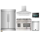 Forno 5-Piece Appliance Package - 48-Inch Dual Fuel Range, 60-Inch Refrigerator, Wall Mount Hood, 24-Inch Microwave Oven, & Dishwasher in Stainless Steel