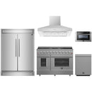 Forno 5-Piece Appliance Package - 48-Inch Gas Range, 60-Inch Refrigerator, Wall Mount Hood, 24-Inch Microwave Drawer, & Dishwasher in Stainless Steel
