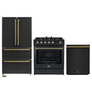 Forno 3-Piece Appliance Package - 30-Inch Gas Range, Refrigerator, and Dishwasher in Black with Antique Brass Trim