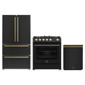 Forno 3-Piece Appliance Package - 30-Inch Espresso Gas Range, Refrigerator, and Dishwasher in Black with Antique Brass Trim