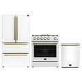 Forno 3-Piece Appliance Package - 30-Inch Espresso Gas Range, Refrigerator, and Dishwasher in White with Antique Brass Trim