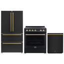 Forno Espresso 3-Piece Appliance Package - 30-Inch Electric Range, Refrigerator and Dishwasher in Black with Antique Brass Trim