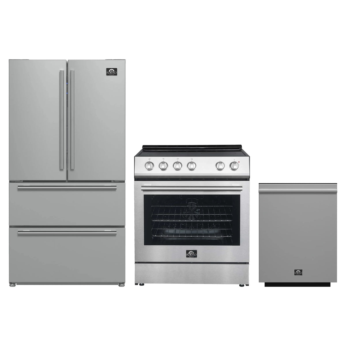 Forno Espresso 3-Piece Appliance Package - 30-Inch Electric Range, Refrigerator and Dishwasher in Stainless Steel
