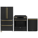 Forno Espresso 3-Piece Appliance Package - 30-Inch Induction Range, Refrigerator and Dishwasher in Black with Antique Brass Trim