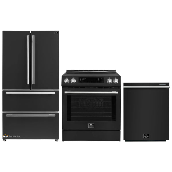 Forno Espresso 3-Piece Appliance Package - 30-Inch Induction Range, Refrigerator and Dishwasher in Black with Stainless Steel Handle