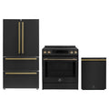 Forno Espresso 3-Piece Appliance Package - 30-Inch Induction Range, Refrigerator and Dishwasher in Black with Antique Brass Trim