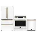 Forno Espresso 3-Piece Appliance Package - 30-Inch Induction Range, Refrigerator and Dishwasher in White with Antique Brass Trim