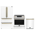 Forno Espresso 3-Piece Appliance Package - 30-Inch Induction Range, Refrigerator and Dishwasher in White with Antique Brass Trim
