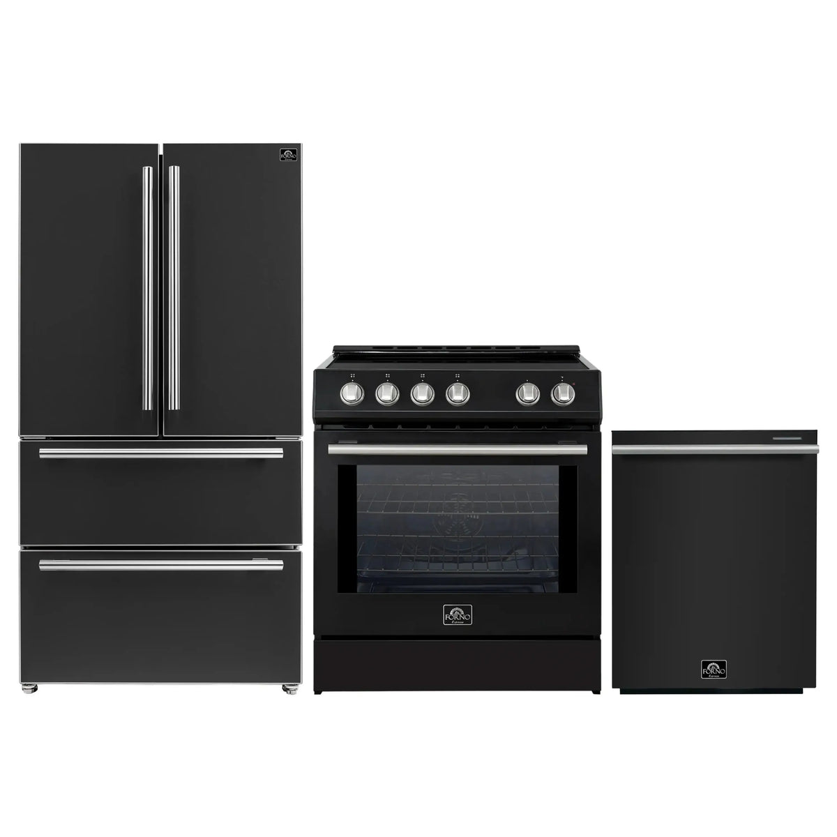 Forno 3-Piece Appliance Package - 30-Inch Induction Range, French Door Refrigerator, and Dishwasher in Black with Stainless Steel Trim