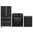 Forno 3-Piece Appliance Package - 30-Inch Induction Range, French Door Refrigerator, and Dishwasher in Black with Antique Brass Trim