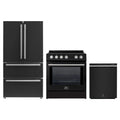 Forno 3-Piece Appliance Package - 30-Inch Leonardo Espresso Induction Range, French Door Refrigerator, and Dishwasher in Black with Stainless Steel Trim