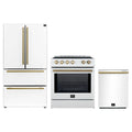 Forno 3-Piece Appliance Package - 30-Inch Espresso Induction Range, French Door Refrigerator, and Dishwasher in White with Antique Brass Trim