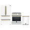 Forno 3-Piece Appliance Package - 30-Inch Leonardo Espresso Induction Range, French Door Refrigerator, and Dishwasher in White with Antique Brass Trim