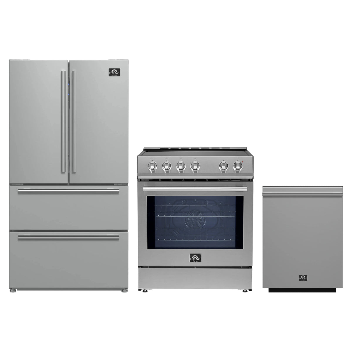 Forno 3-Piece Appliance Package - 30-Inch Induction Range, French Door Refrigerator, and Dishwasher in Stainless Steel