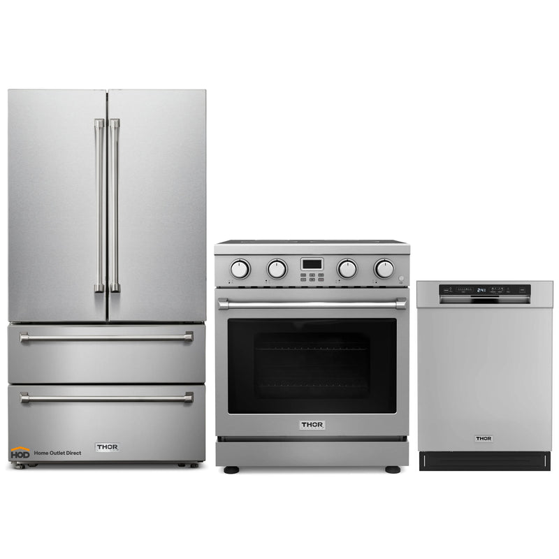 Thor Kitchen A-Series 3-Piece Appliance Package - 30-Inch Electric Range, Refrigerator, and Dishwasher in Stainless Steel