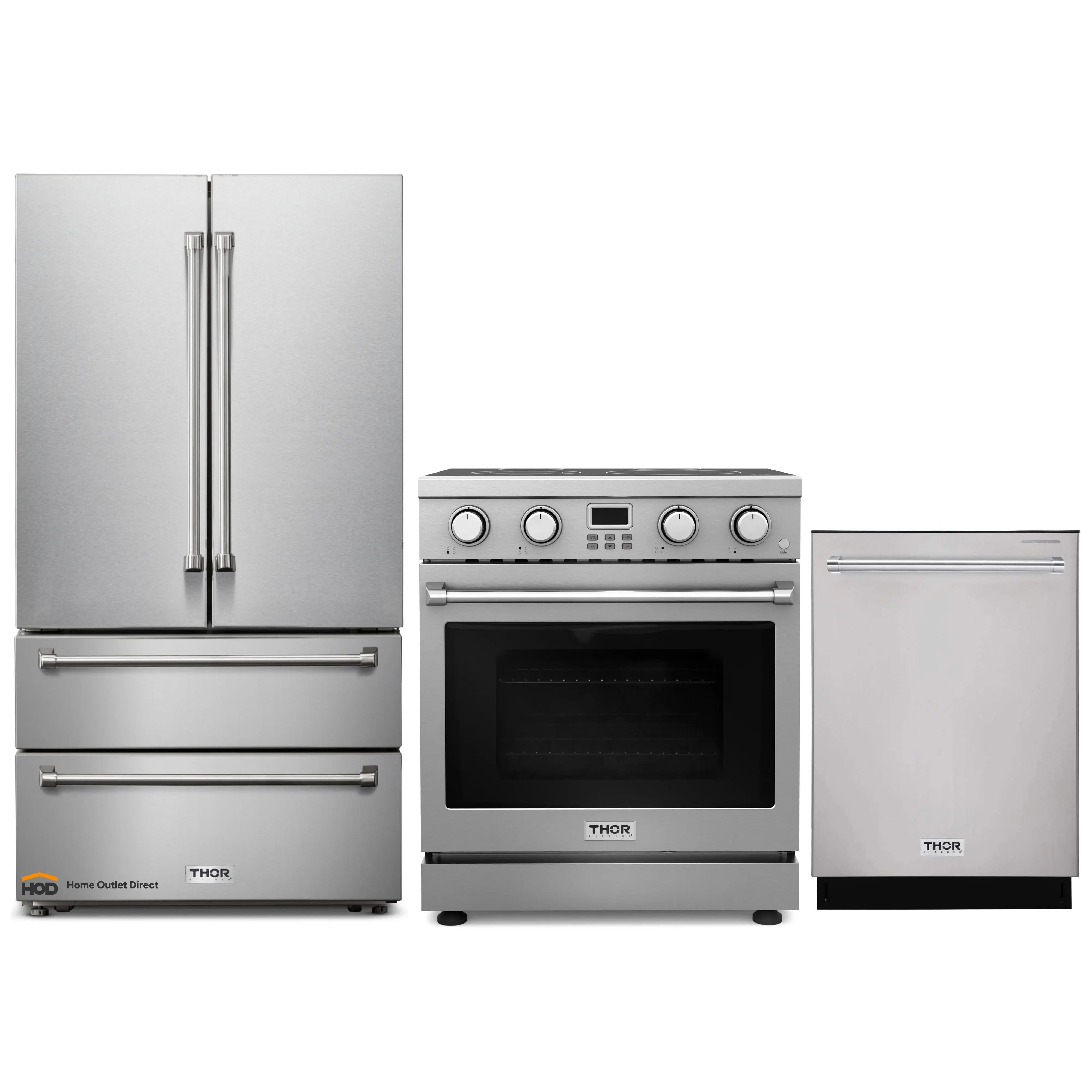 Thor Kitchen A-Series 3-Piece Appliance Package - 30-Inch Electric Range, Refrigerator, and Dishwasher in Stainless Steel