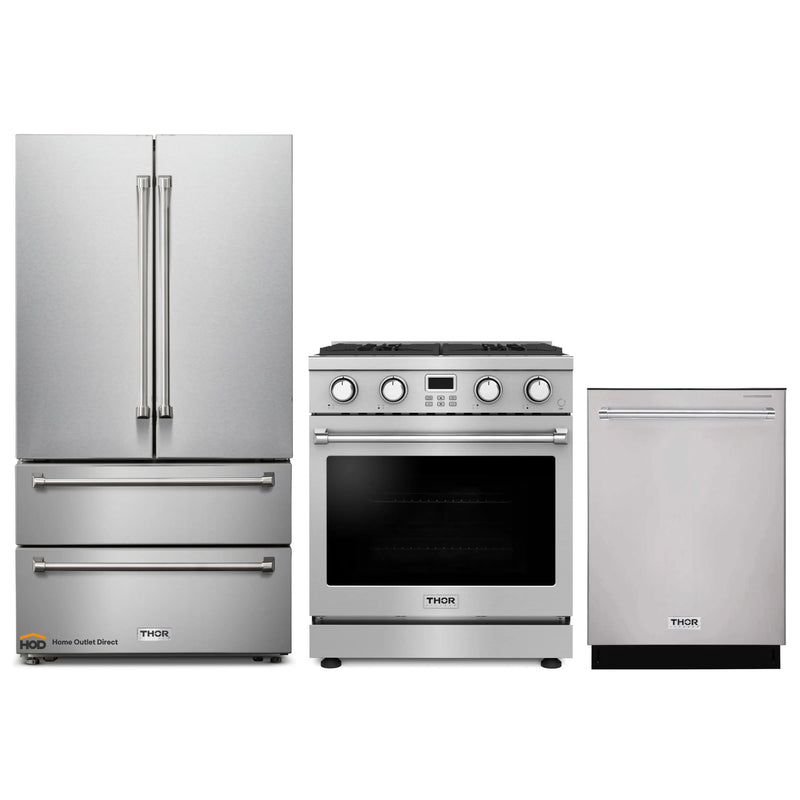 Thor Kitchen A-Series 3-Piece Appliance Package - 30-Inch Gas Range, Refrigerator, and Dishwasher in Stainless Steel