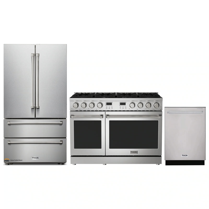 Thor Kitchen A-Series 3-Piece Appliance Package - 48-Inch Propane Gas Range, Refrigerator, and Dishwasher in Stainless Steel