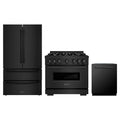 ZLINE 3-Piece Appliance Package - 36-Inch Dual Fuel Range, Refrigerator, and Dishwasher in Black Stainless Steel