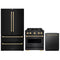 ZLINE 3-Piece Appliance Package - 30-Inch Dual Fuel Range, Refrigerator, and Dishwasher in Black Stainless Steel with Champagne Bronze Accents
