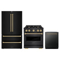 ZLINE 3-Piece Appliance Package - 30-Inch Dual Fuel Range, Refrigerator, and Dishwasher in Black Stainless Steel with Champagne Bronze Accents