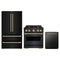 ZLINE 3-Piece Appliance Package - 30-Inch Dual Fuel Range, Refrigerator, and Dishwasher in Black Stainless Steel with Champagne Bronze Accents