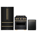 ZLINE 3-Piece Appliance Package - 30-Inch Dual Fuel Range, Refrigerator, and Dishwasher in Black Stainless Steel with Gold Accents