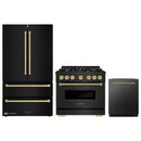 ZLINE 3-Piece Appliance Package - 36-Inch Dual Fuel Range, Refrigerator, and Dishwasher in Black Stainless Steel with Champagne Bronze Accents