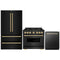 ZLINE 3-Piece Appliance Package - 36-Inch Dual Fuel Range, Refrigerator, and Dishwasher in Black Stainless Steel with Gold Accents