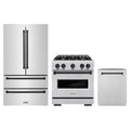 ZLINE 3-Piece Appliance Package - 30-Inch Dual Fuel Range, Refrigerator, and Dishwasher in Stainless Steel with Matte Black Accents