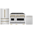 ZLINE 3-Piece Appliance Package - 48-Inch Dual Fuel Range, Refrigerator, and Dishwasher in Stainless Steel with Champagne Bronze Accents