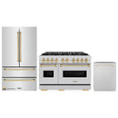 ZLINE 3-Piece Appliance Package - 48-Inch Dual Fuel Range, Refrigerator, and Dishwasher in Stainless Steel with Gold Accents