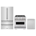 ZLINE 3-Piece Appliance Package - 30-Inch Gas Range, Refrigerator, and Dishwasher in Stainless Steel