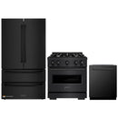 ZLINE 3-Piece Appliance Package - 30-Inch Gas Range, Refrigerator, and Dishwasher in Black Stainless Steel
