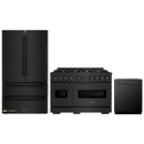 ZLINE 3-Piece Appliance Package - 48-Inch Gas Range, Refrigerator, and Dishwasher in Black Stainless Steel