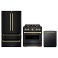 ZLINE 3-Piece Appliance Package - 30-Inch Gas Range, Refrigerator, and Dishwasher in Black Stainless Steel with Champagne Bronze Accents