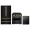 ZLINE 3-Piece Appliance Package - 30-Inch Gas Range, Refrigerator, and Dishwasher in Black Stainless Steel with Champagne Bronze Accents